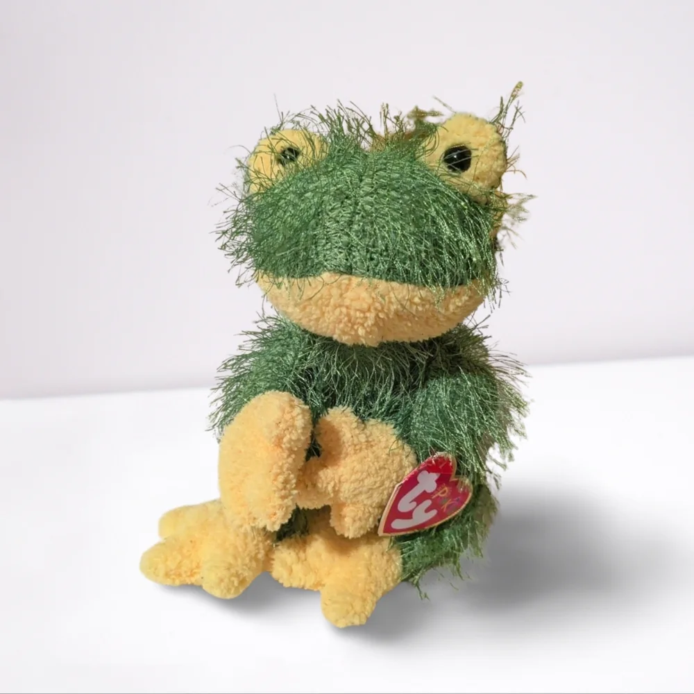 Ty Plush Frog with Green and Yellow Fur